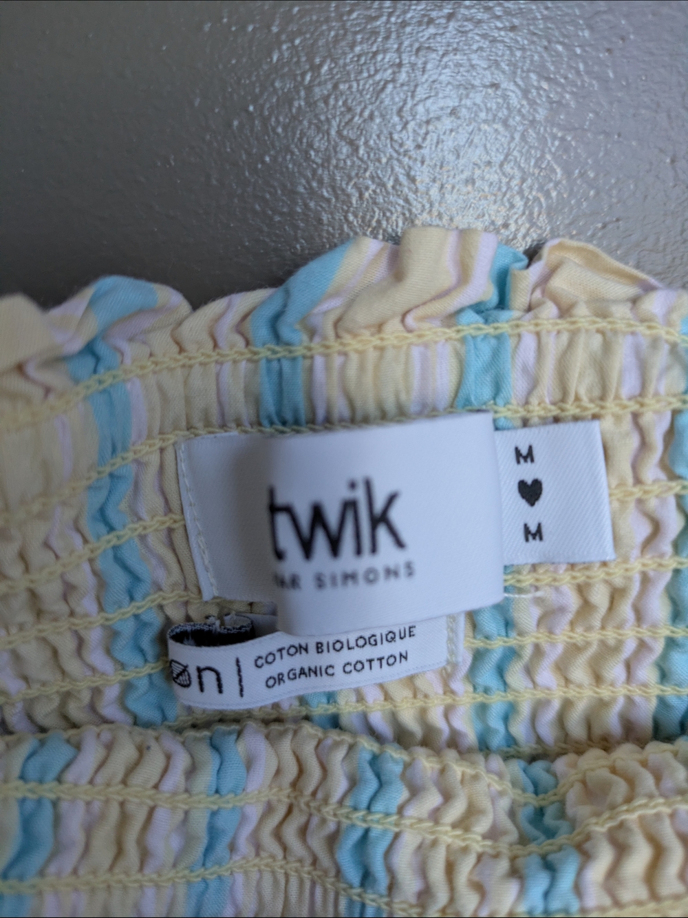 Twik Yellow Blue Stripe Tie-Strap Tiered Midi Dress Summer Coastal Size M Cotton - Picture 3 of 5